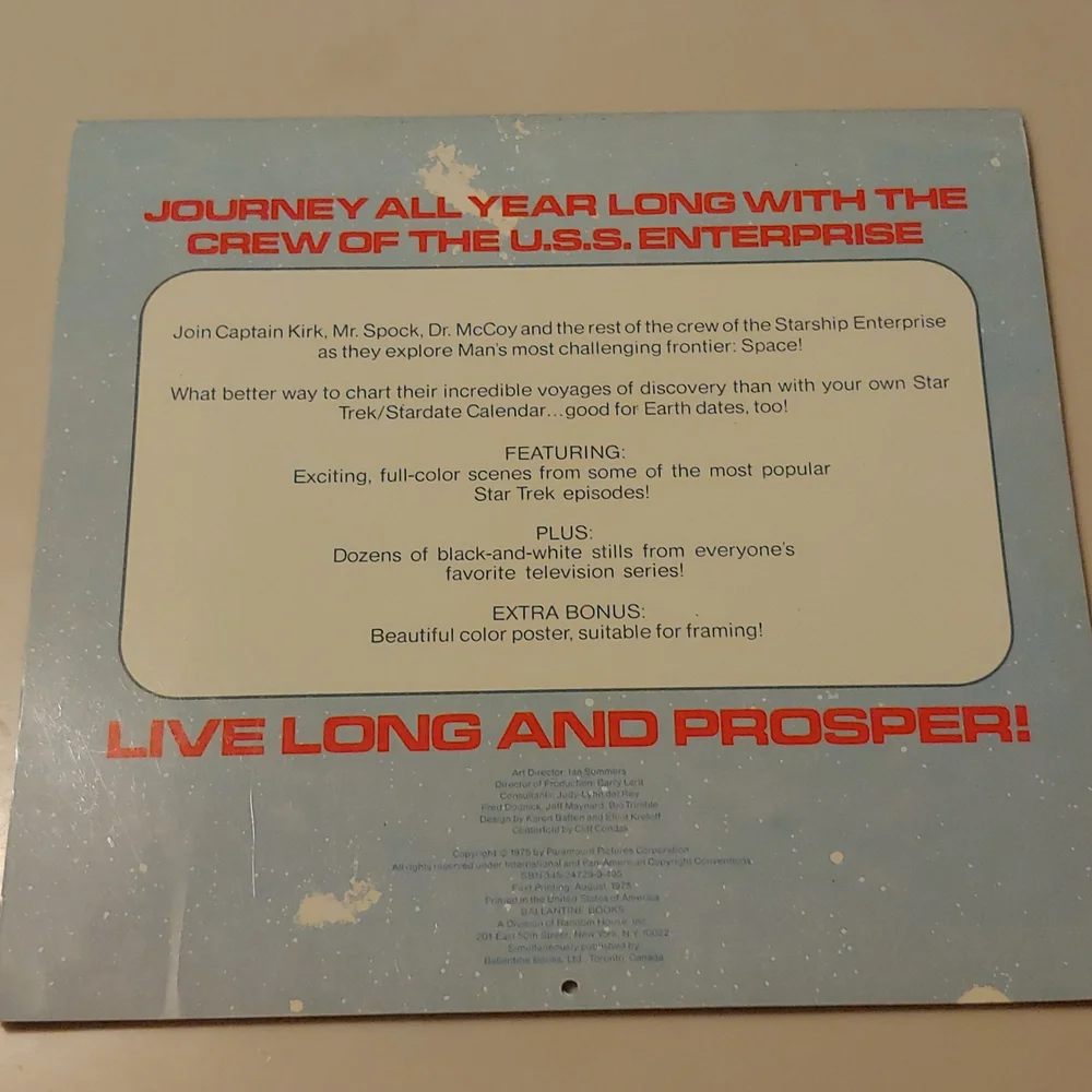 Vtg Star Trek 1976 Calendar (=2032)